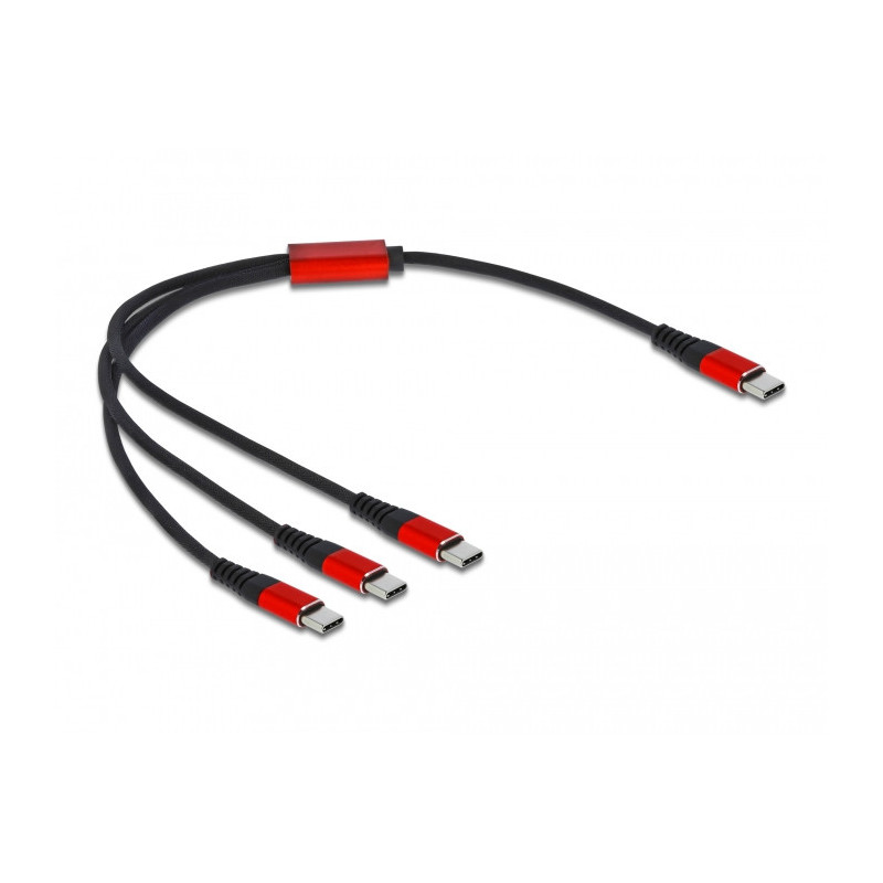 DeLOCK Cavo di ricarica USB 3 in 1 USB Type-C a 3 x USB Type-C da 30 cm nero   rosso