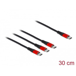 DeLOCK Cavo di ricarica USB 3 in 1 USB Type-C a 3 x USB Type-C da 30 cm nero   rosso