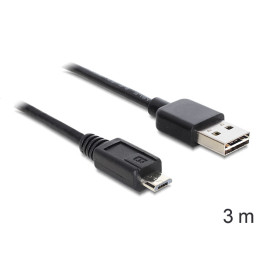 DeLOCK EASY-USB 2.0-A - USB 2.0 micro-B, 3m cavo USB USB A Micro-USB B Nero