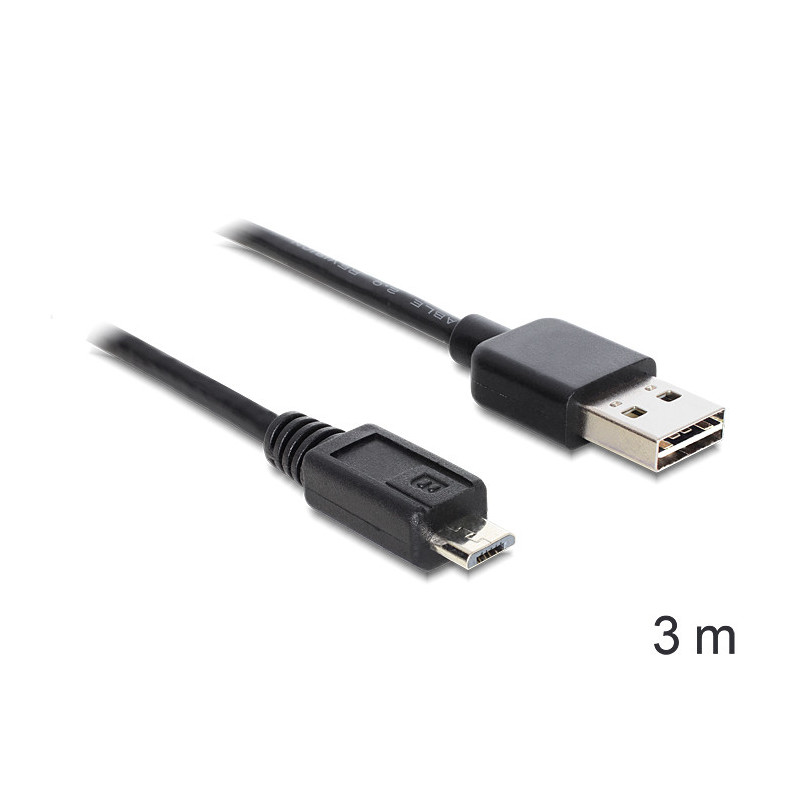 DeLOCK EASY-USB 2.0-A - USB 2.0 micro-B, 3m cavo USB USB A Micro-USB B Nero DeLOCK EASY-USB 2.0-A - USB 2.0 micro-B, 3m cavo USB USB A Micro-USB B Nero