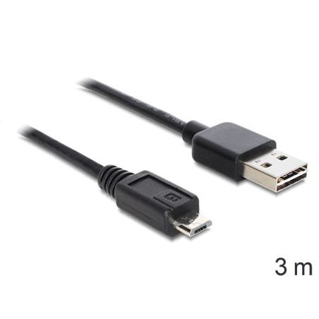 DeLOCK EASY-USB 2.0-A - USB 2.0 micro-B, 3m cavo USB USB A Micro-USB B Nero
