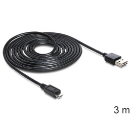 DeLOCK EASY-USB 2.0-A - USB 2.0 micro-B, 3m cavo USB USB A Micro-USB B Nero