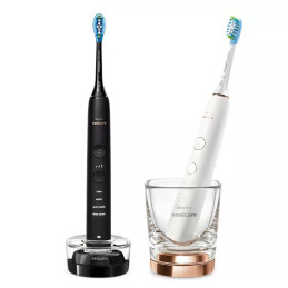 Philips DiamondClean 9000 Sonicare Spazzolini Elettrici Sonici con App, confezione da 1 Spazzolino Bianco e 1 Spazzolino Nero