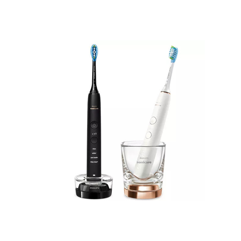 Philips DiamondClean 9000 Sonicare Spazzolini Elettrici Sonici con App, confezione da 1 Spazzolino Bianco e 1 Spazzolino Nero