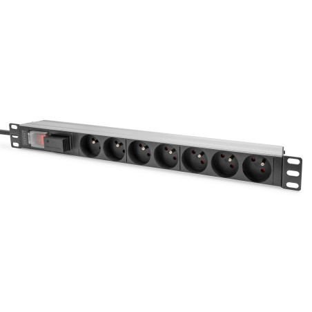 Digitus Socket strip with aluminum profile and switch, 7-way CEE 7 5 sockets, 2 m cable with surge protection and switch