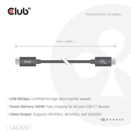 CLUB3D Kabel USB C zertifi. PD240W 4K540Hz 80Gbps 1.2m St St retail - Kabel - Digital Daten cavo USB