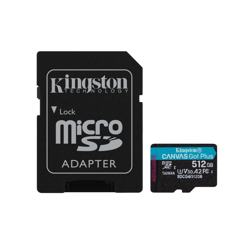 Kingston Technology Scheda microSDXC Canvas Go Plus Gen4 200MB s A2 U3 V30 da 512 GB + adattatore Kingston Technology Scheda microSDXC Canvas Go Plus Gen4 200MB s A2 U3 V30 da 512 GB + adattatore