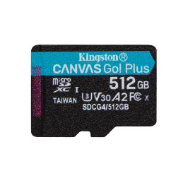 Kingston Technology Scheda microSDXC Canvas Go Plus Gen4 200MB s A2 U3 V30 da 512 GB + adattatore