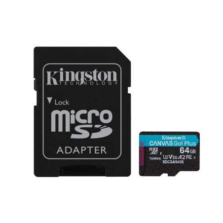 Kingston Technology Scheda microSDXC Canvas Go Plus Gen4 200MB s A2 U3 V30 da 64 GB + adattatore