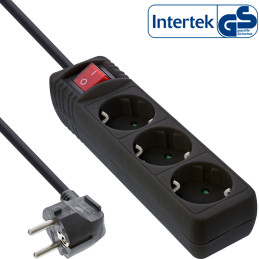 InLine Multipresa 3x Shucko, con interruttore, nero, cavo 3m,