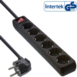 InLine Multipresa 6x Shucko, con interruttore, nero, cavo 1,5m