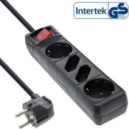 InLine Multipresa 4 posti 2x Shucko + 2x Euro, con int., nero, 3m,
