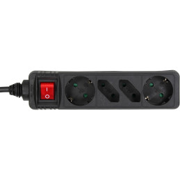 InLine Multipresa 4 posti 2x Shucko + 2x Euro, con int., nero, 3m,