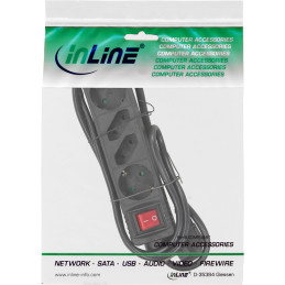InLine Multipresa 4 posti 2x Shucko + 2x Euro, con int., nero, 3m,