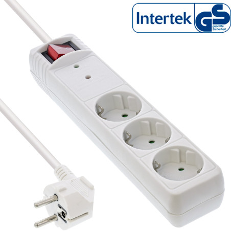 InLine Multipresa 3x Shucko, con interruttore, protezione, bianco, 1,5m