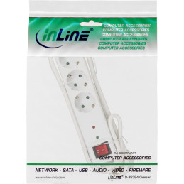 InLine Multipresa 3x Shucko, con interruttore, protezione, bianco, 1,5m