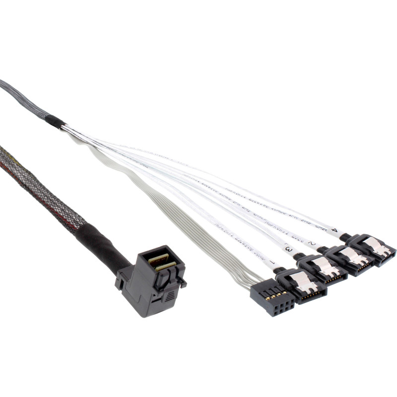InLine Cavo Mini SAS, SFF-8643 a 4x SATA + Sideband, 0,5m, connettore 90° InLine Cavo Mini SAS, SFF-8643 a 4x SATA + Sideband, 0,5m, connettore 90°