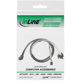 InLine Cavo Mini SAS, SFF-8643 a 4x SATA + Sideband, 0,5m, connettore 90°