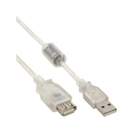 InLine Cavo USB 2.0 A maschio   A femmina, Ferrite, prolunga, trasparente, 3m