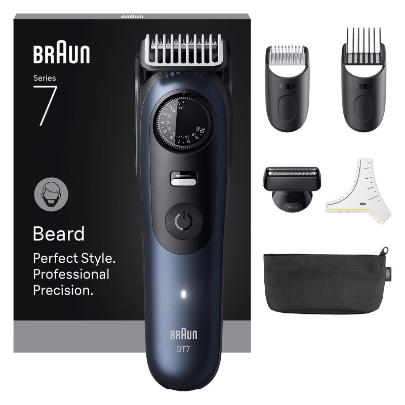 Braun BeardTrimmer 7 BT7520 Batteria 40 2 cm Bagnato e secco Nero, Blu Braun BeardTrimmer 7 BT7520 Batteria 40 2 cm Bagnato e secco Nero, Blu