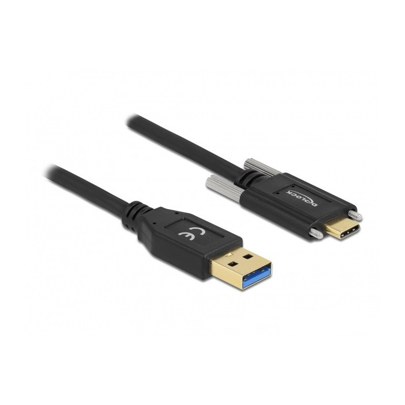 DeLOCK Cavo SuperSpeed USB 10 Gbps (USB 3.2 Gen 2) Tipo-A maschio per USB Type-C maschio con viti sui lati da 0,5 m DeLOCK Cavo SuperSpeed USB 10 Gbps (USB 3.2 Gen 2) Tipo-A maschio per USB Type-C maschio con viti sui lati da 0,5 m