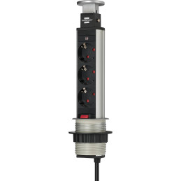 Brennenstuhl 1396200003 prolunghe e multiple 2 m 3 presa(e) AC Alluminio, Nero