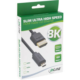 InLine Slim Cavo HDMI ad altissima velocità AM DM 8K4K placcato oro nero 0,3m