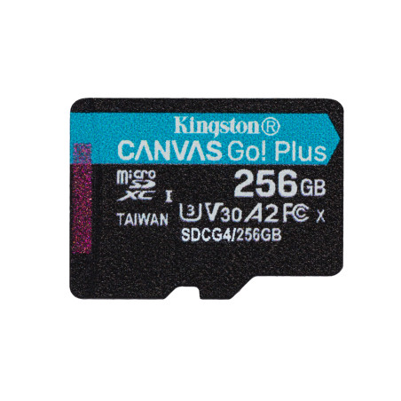 Kingston Technology 256 GB microSDXC Canvas Go Plus Gen4 200R A2 U3 Confezione singola senza ADP