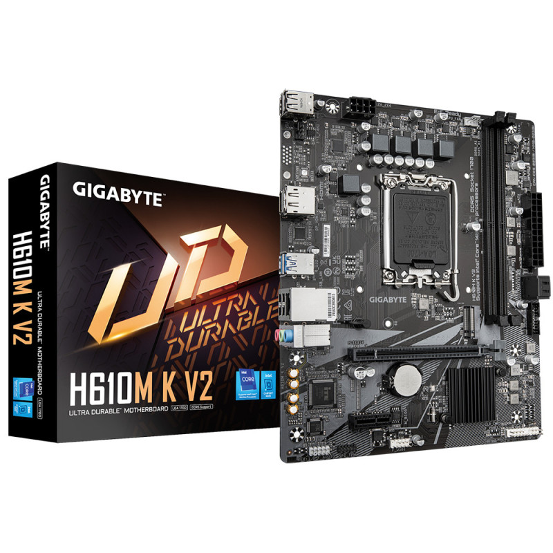 GIGABYTE H610M K V2 Carte mère - Processeurs Intel Core 14ᵉ génération, jusqu'à 5600 MHz DDR5, 1xPCIe 3.0 M.2, LAN 1GbE, USB