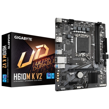 GIGABYTE H610M K V2 Carte mère - Processeurs Intel Core 14ᵉ génération, jusqu'à 5600 MHz DDR5, 1xPCIe 3.0 M.2, LAN 1GbE, USB