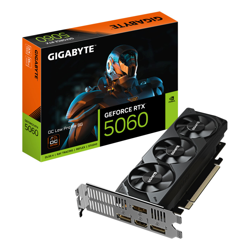 GIGABYTE GeForce RTX 5060 OC Low Profile 8G Grafikkarte - 8GB GDDR7, 128bit, PCI-E 5.0, 2512 MHz Kerntakt, 3 x DisplayPort, 1 x GIGABYTE GeForce RTX 5060 OC Low Profile 8G Grafikkarte - 8GB GDDR7, 128bit, PCI-E 5.0, 2512 MHz Kerntakt, 3 x DisplayPort, 1 x