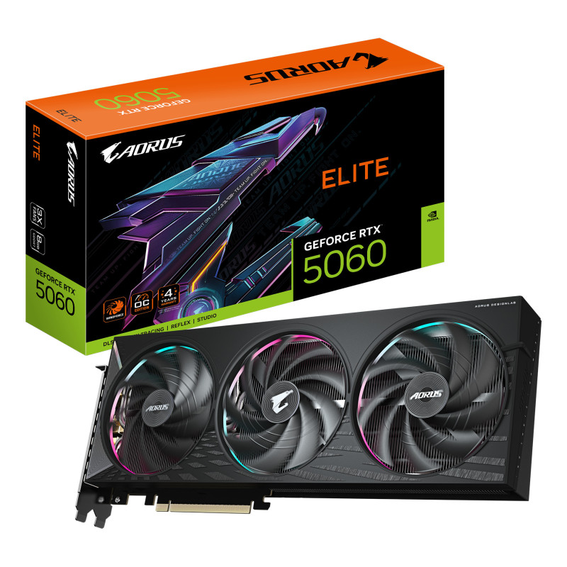GIGABYTE AORUS GeForce RTX 5060 ELITE 8G Scheda Grafica - 8GB GDDR7, 128bit, PCI-E 5.0, 2722 MHz Frequenza core, 3 x GIGABYTE AORUS GeForce RTX 5060 ELITE 8G Scheda Grafica - 8GB GDDR7, 128bit, PCI-E 5.0, 2722 MHz Frequenza core, 3 x