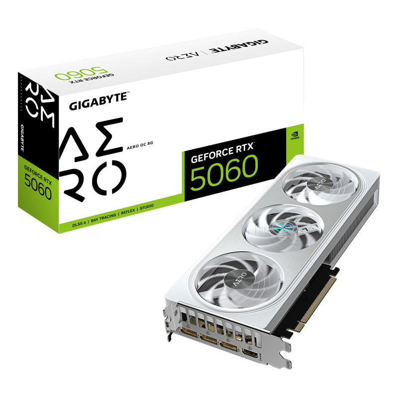 GIGABYTE GeForce RTX 5060 AERO OC 8G Grafikkarte - 8GB GDDR7, 128bit, PCI-E 5.0, 2595 MHz Kerntakt, 3 x DisplayPort, 1 x HDMI,