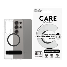 PanzerGlass CARE by ® Feature Case Transparent w. Black Kickstand & Qi Compatible Samsung Galaxy S25 Ultra mobile phone case