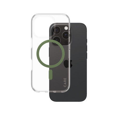 PanzerGlass CARE by ® Flagship Case Transparent Urban Combat w. Green MagSafe iPhone 16 Pro funda para teléfono móvil