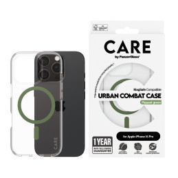 PanzerGlass CARE by ® Flagship Case Transparent Urban Combat w. Green MagSafe iPhone 16 Pro funda para teléfono móvil