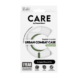 PanzerGlass CARE by ® Flagship Case Transparent Urban Combat w. Green MagSafe iPhone 16 Pro funda para teléfono móvil