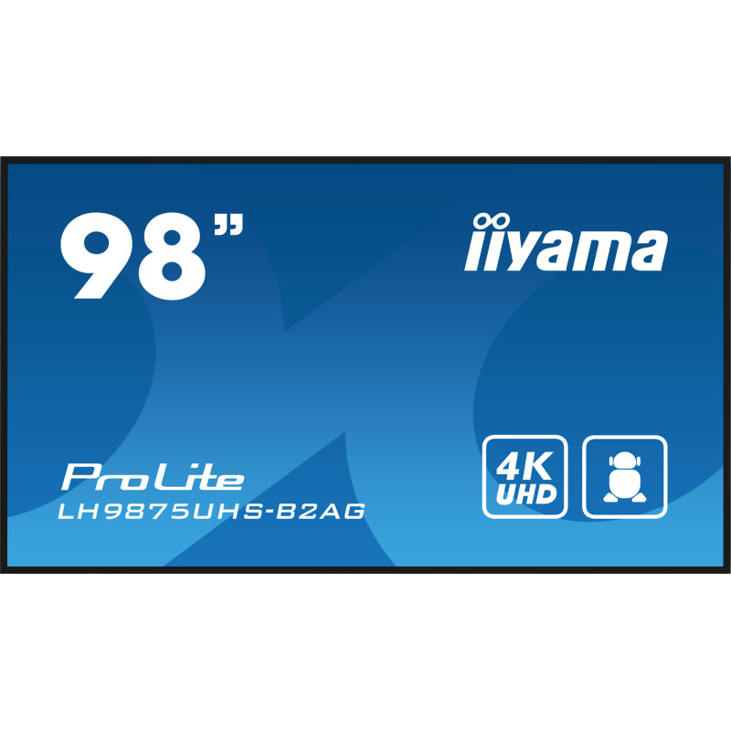 iiyama LH9875UHS-B2AG Écran d'affichage dynamique Écran plat de signalisation numérique 2,48 m (97.5") LED Wifi 500 cd m² 4K iiyama LH9875UHS-B2AG Écran d'affichage dynamique Écran plat de signalisation numérique 2,48 m (97.5") LED Wifi 500 cd m² 4K