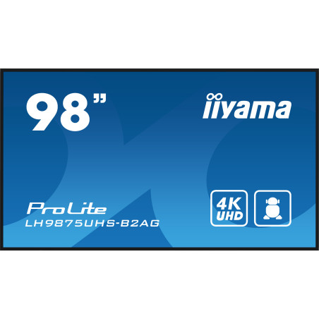 iiyama LH9875UHS-B2AG signage display Digital signage flat panel 97.5" LED Wi-Fi 500 cd m² 4K Ultra HD Black Built-in processor