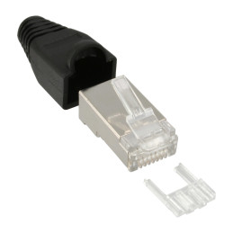 InLine Connettore a crimpare RJ45 schermato, antipiega, guida, nero, 10pz.