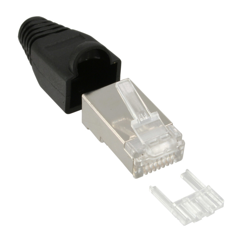 InLine Connettore a crimpare RJ45 schermato, antipiega, guida, nero, 10pz. InLine Connettore a crimpare RJ45 schermato, antipiega, guida, nero, 10pz.