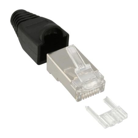 InLine Connettore a crimpare RJ45 schermato, antipiega, guida, nero, 10pz.