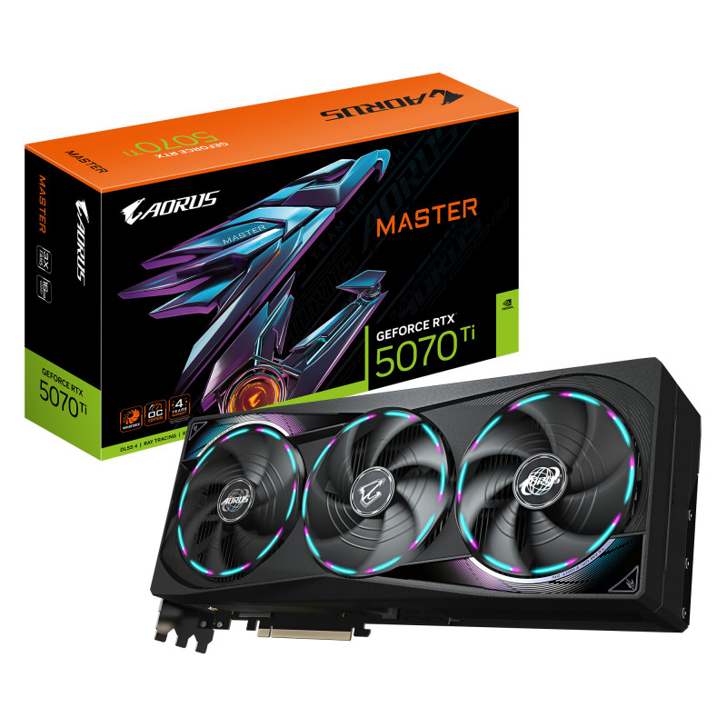 GIGABYTE AORUS GeForce RTX 5070 Ti MASTER 16G Tarjeta Gráfica - 16GB GDDR7, 256 bits, PCI-E 5.0, 2670 MHz Core Clock, 3 x DP