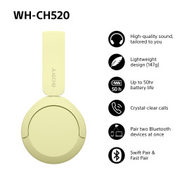 Sony WHCH520Y.CE7 Kopfhörer & Headset Kabellos Kopfband Anrufe Musik USB Typ-C Bluetooth Gelb