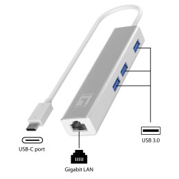 LevelOne Gigabit USB-C Netzwerkadapter mit USB Hub