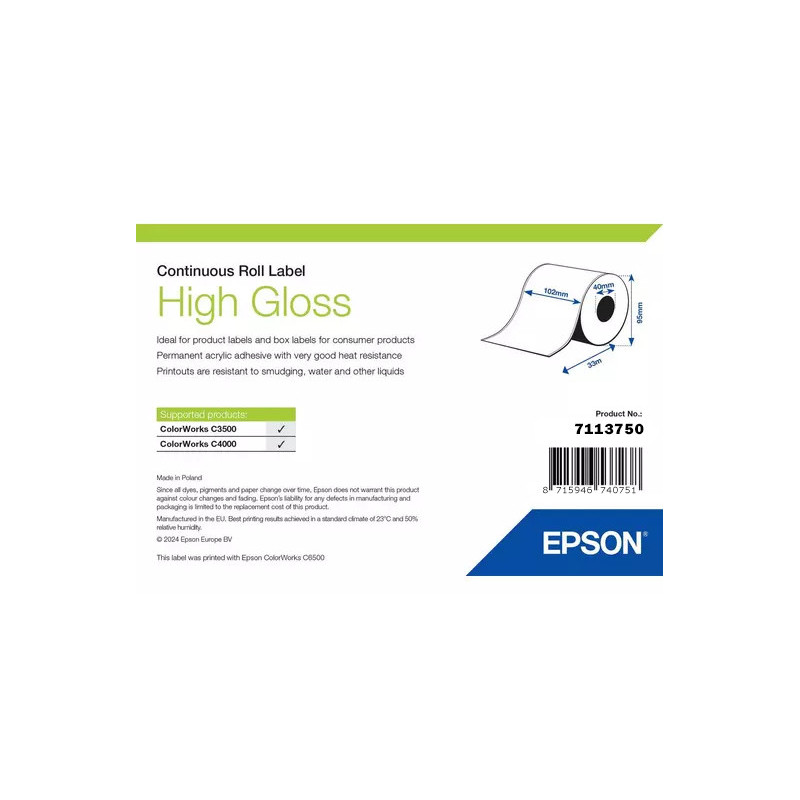 Epson High Gloss Label - Continuous Roll  102mm x 33m