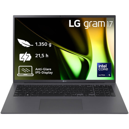 LG Gram 17Z90S Intel Core Ultra 5 125H Laptop 17" WQXGA 8 GB LPDDR5x-SDRAM 512 GB SSD Wi-Fi 6E (802.11ax) Windows 11 Home Gray