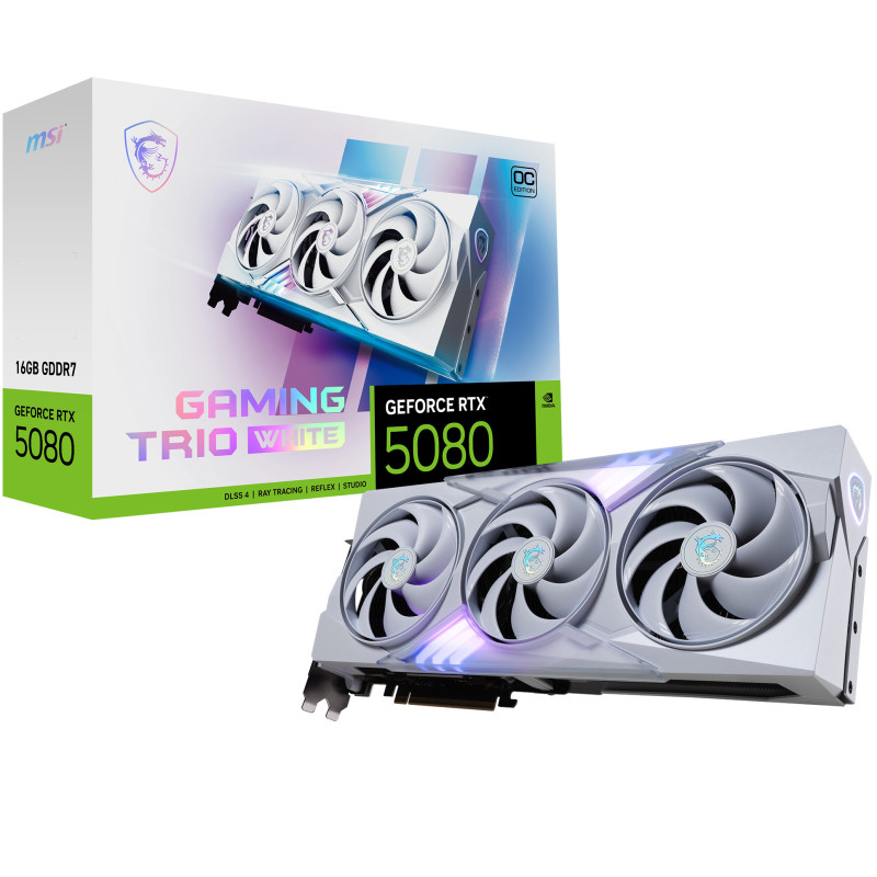 MSI GAMING GEFORCE RTX 5080 16G TRIO OC WHITE graphics card NVIDIA 16 GB GDDR7 MSI GAMING GEFORCE RTX 5080 16G TRIO OC WHITE graphics card NVIDIA 16 GB GDDR7