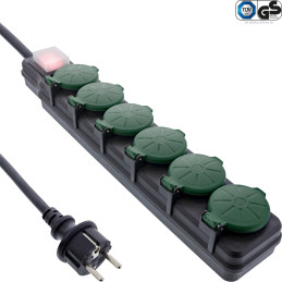 InLine 16496T power extension 393.7" (10 m) 6 AC outlet(s) Indoor outdoor Black, Green