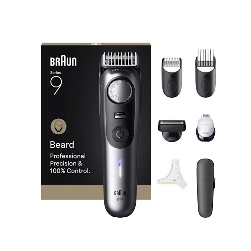 Braun BeardTrimmer 9 BT9520 regolabarba Batteria 52 2 cm Bagnato e secco Nero, Grigio Braun BeardTrimmer 9 BT9520 regolabarba Batteria 52 2 cm Bagnato e secco Nero, Grigio
